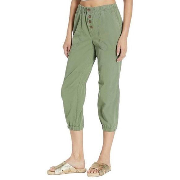 Free People | Cadet Pull On Jogger Pants Button Fly Casual Army Green Small - Picture 1 of 8